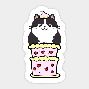 Funny fat cat jumping out of a cake Sticker